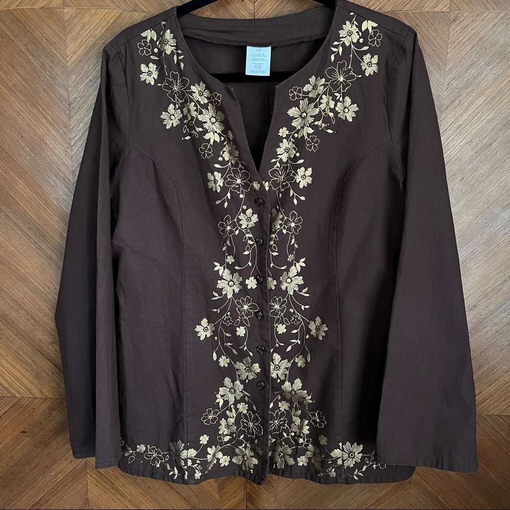 Blend Linen and Cotton Long Sleeve Top (large)